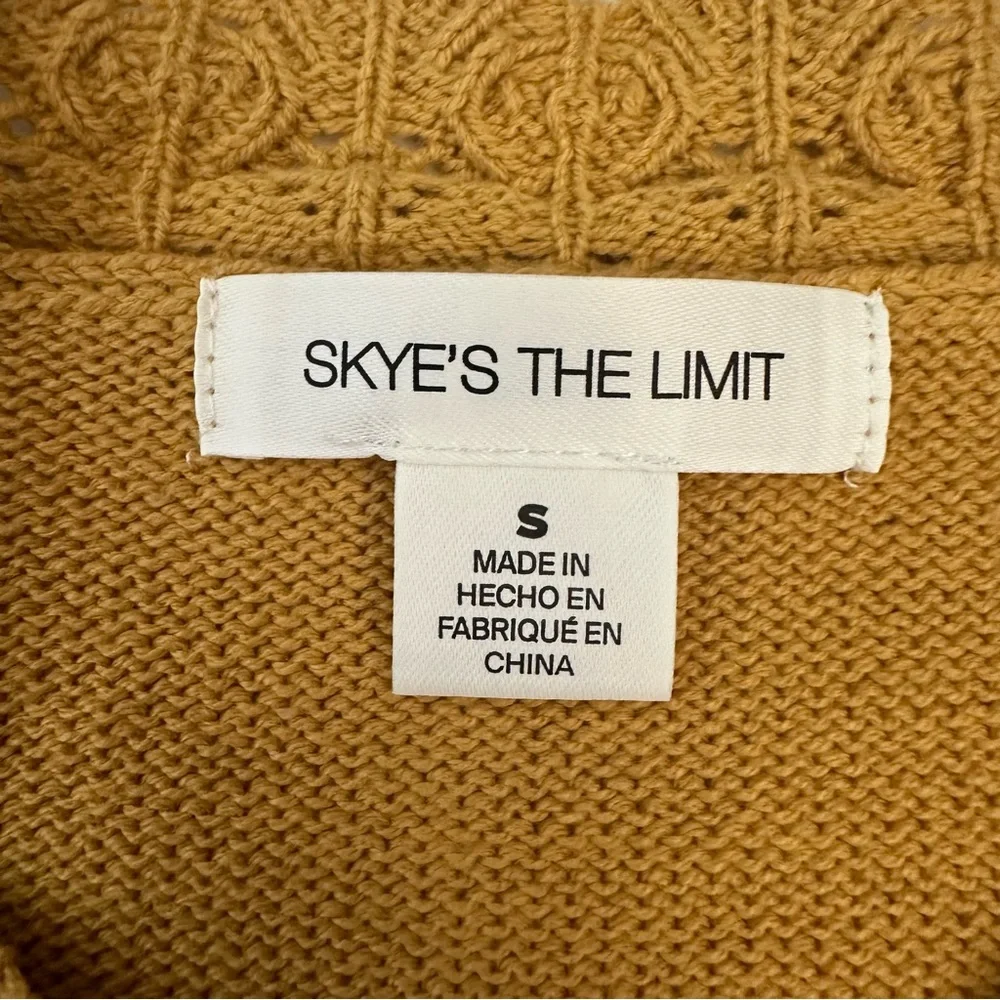 Skye’s The Limit Mustard Yellow Floral Embroidered Statement Sleeve Knit Small - Picture 6 of 10